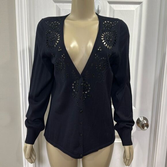 ESCADA BEADED CASHMERE BLEND CARDIGAN XL BLACK. - Picture 1 of 7